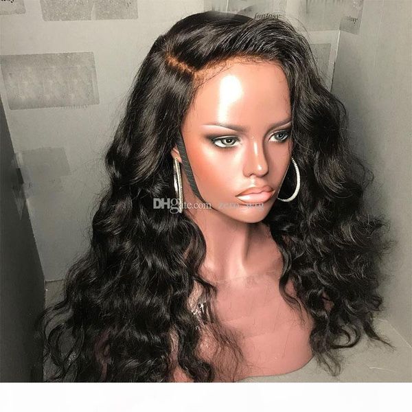 

100% необработанные человеческие волосы полные кружевные парики кружевные фронтские парики с детской волной волос волна бразильский человече, Black;brown