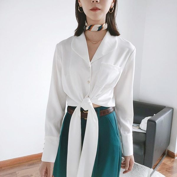 

women's blouses & shirts zhisilao fashion crop elegant office lady stain blouse women long sleeve mujer autumn 2021 vintage white