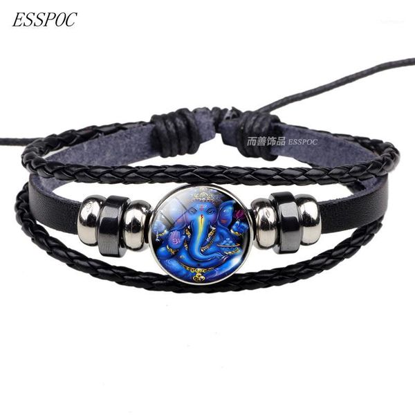 

hinduism elephant god ganesh lucky bracelet braided leather bracelet charm jewelry for men women1, Golden;silver