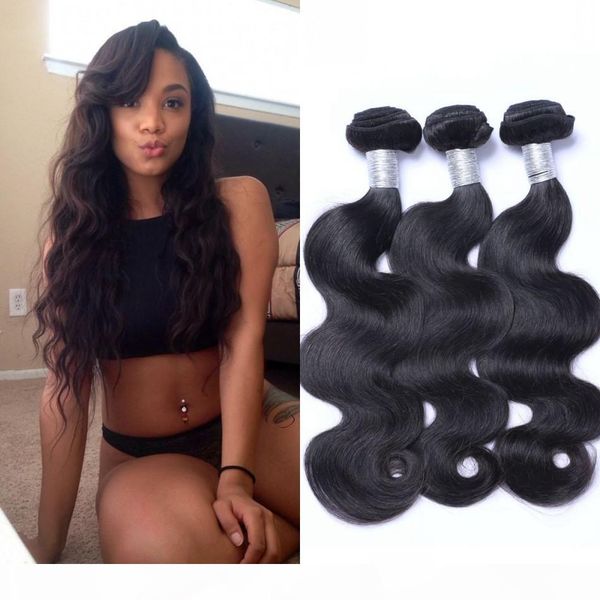 

brazilian body wave hair weave weft 3 bundles natural color virgin human hair extensions 8-26 inch, Black