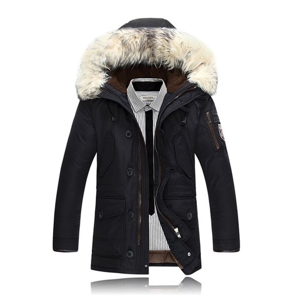 

winter warm men's white duck down jacket fashion casual big fur collar thicken hooded jackets and coats male beige white 201204, Black