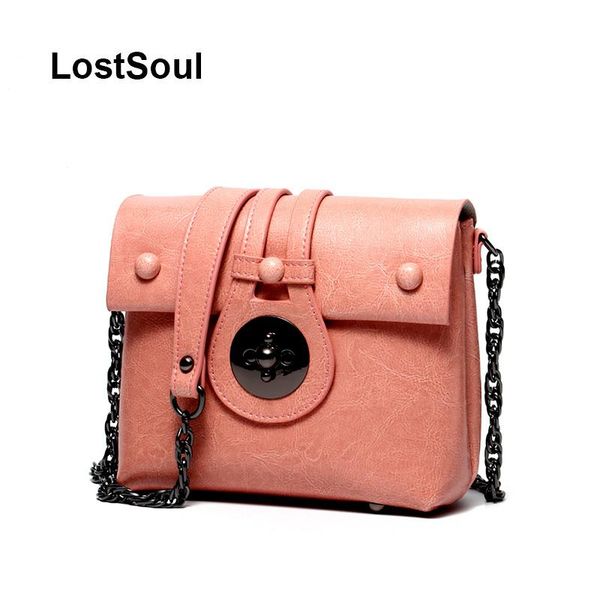

lostsoul chain bag crossbody zipper fashion casual messenger women leather bags cowhide black pink flap shoulder bags shopping