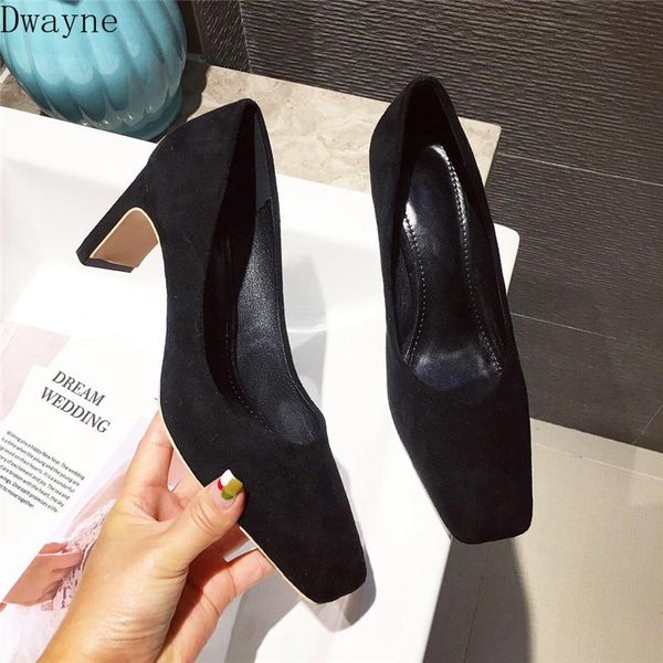 

suede high heel women thick with autumn and winter 2020 new korean version of the wild shallow slip shoes mary jane women's shoe, Black