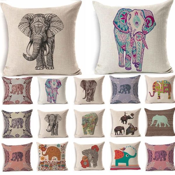 

colorful elephant pattern cotton linen throw pillow cushion cover car home sofa decorative pillowcase strong powerful 40237