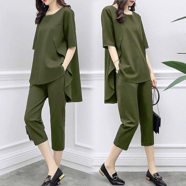 

2019 spring большой размер 5xl 2 piece set женщины повседневная топы + брюки женский костюм костюм женщина костюм x0923, Gray