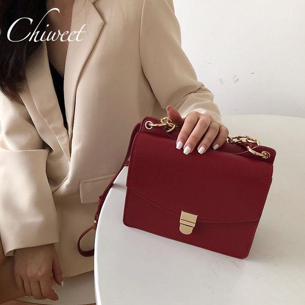 

designer 2-way women crossbody bag vintage burgundy leather handbags thick chain tote messenger bags shoulder bag