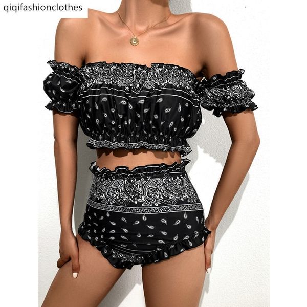 

2021 single bikini printed bra high waist belly covered spring split swimsuit female, White;black