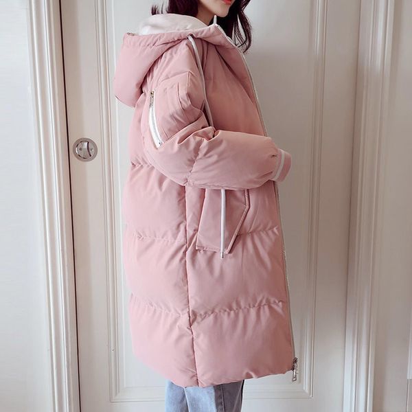 

new down women's winter korean version loose mid-length thickened warm female hooded padded jacket, Black