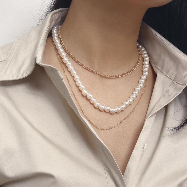 

multi-layer pearl chain necklace thick chain chokers vintage necklace for women fashion jewelry dj-290, Golden;silver