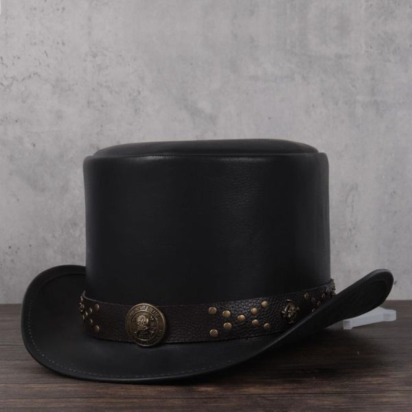 

women men leather hat president traditional fedoras hat magician steampunk cosplay party caps 3size 13cm, Blue;gray
