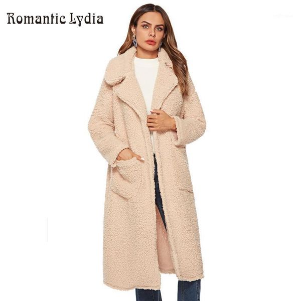 

autumn wool winter coat women wide lapel khaki adjustable belt loose warm outwear female casual 2020 ladies blend coat1, Black