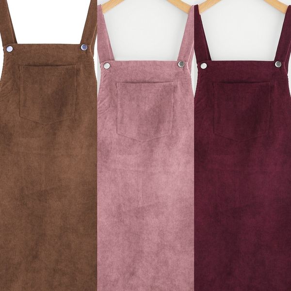 

new corduroy slim fit strap dress in spring 2019 solid color suspender skirtsling sling skirt suspender skirt h3neu, Black;gray