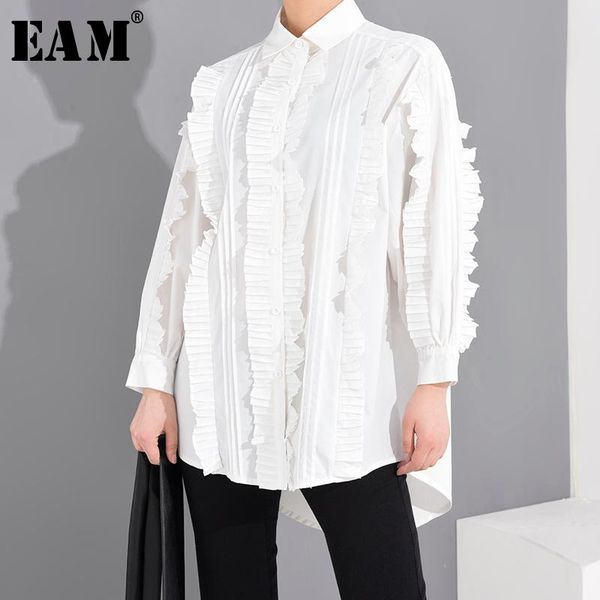 

women's blouses & shirts [eam] women white pleated split big size blouse lapel long sleeve loose fit shirt fashion tide spring summer 2