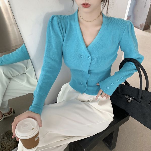

fall 2020 new french v-neck long sleeve slim short cardigan sweater fashion for women