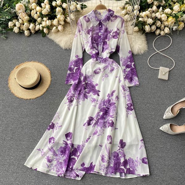 

2021 new singiny feminine impression maxi collar button the line dressed autumn fashion streetwear long dress a1i5, Black;gray