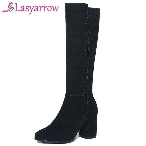 

lasyarrow 2020 autumn boots for women black suede basic women boots knight zipper round toe chunky high heel knee high1