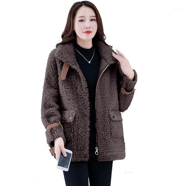 

sheep shearing overcoat women outerwear medium long warm coats woman lamb wool granule parkera coat autumn winter jacket female1, Black