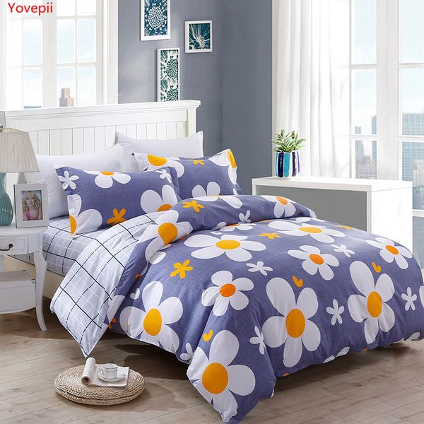 

yovepii flower bedding set 3/ 4pcs flat sheet, pillowcase&duvet cover set ab side bed linens cotton%polyester bedclothes kid bed 1012