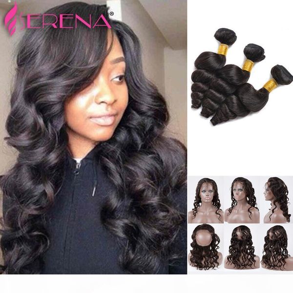 

brazilian loose wave with closure 360 lace frontal closure with bundles loose wave with frontal closure brazilian virgin hair, Black;brown