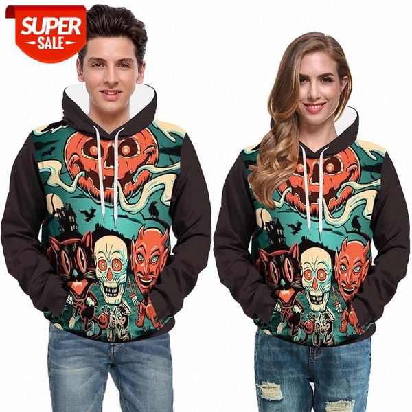 

halloween 2020 new hoodie pumpkin bat skull funny printed fashion clothing hoodie sweatshirt punk pullover #gn5x, Black
