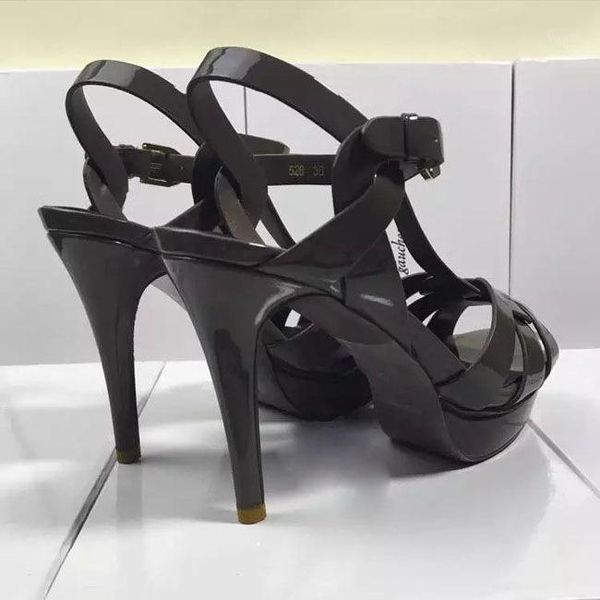 

new genuine leather candy-colored roman thin heeled waterproof platform nightclub size high-heeled sandals banquet women's shoes1, Black