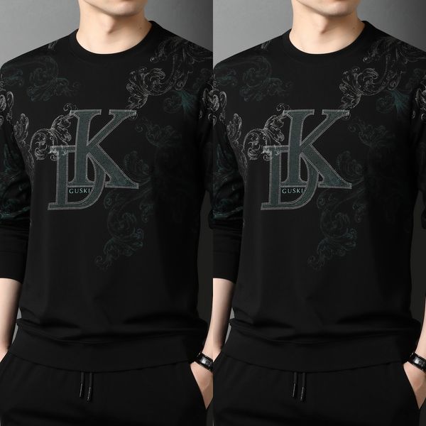 

5qmq7 men new 2020 sleeve fashion casual round neck print sweatersweater sweater long loose fashion brand black youth bottoming shirt