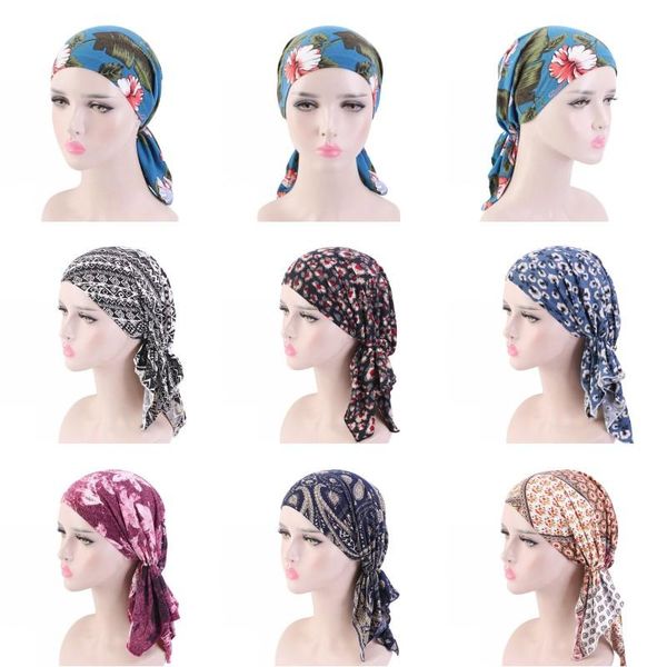

beanie/skull caps temperament ladies bandana hat convenient baotou cap multicolor printed fashion headwear holiday style printing turban, Blue;gray