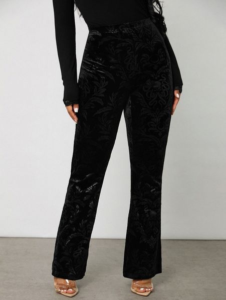 

sxy floral jacquard velvet flare leg pants c9cd#, Black;white