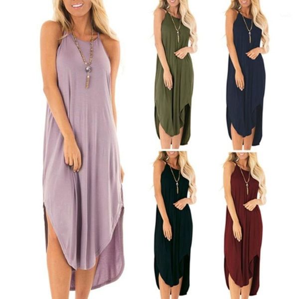 

plus size dress women summer solid maxi dresses spaghetti straps sleeveless loose long dress casual vestidos1, Black;gray
