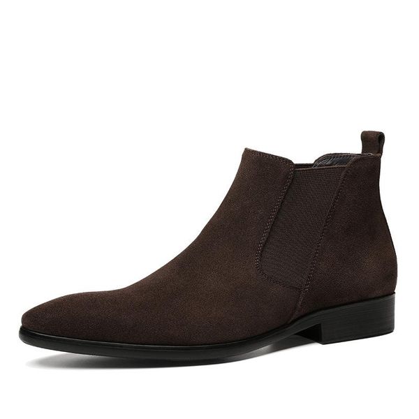 

new men leather boots pointed toe bota masculina dull polish cowhide shoes work leather ankle genuine cow rubber, Black