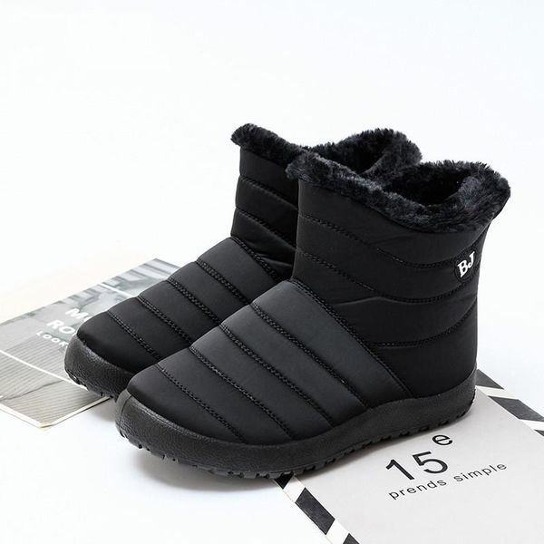 

snow boots women shoes warm plush fur ankle boots winter female slip on flat casual shoes 2020 waterproof ultralight footwear, Black
