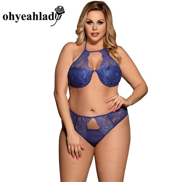 

ohyeahlady lace rim keyhole blue bra set with bra pad plus size woman lingerie underwear push up bra set intimates rj80443 lj201211, Red;black
