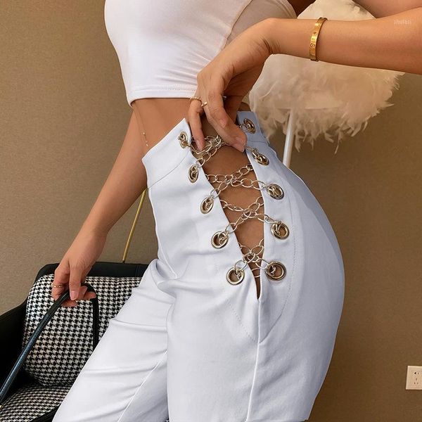 

autumn new pure color trousers of cultivate morality pants 23281 p personality chain decoration1, Black;white