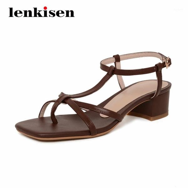 

sandals lenkisen korean girls handmade square toe med heel women shoes buckle straps beauty lady summer l081, Black
