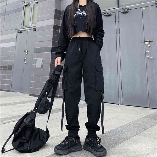 

fashion hip hop joggers cargo pants women men harem pants multi-pocket ribbons man sweatpants streetwear casual mens s-4xl, Black;white