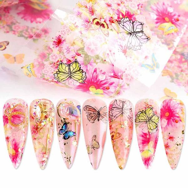 

10 sheets butterfly flowers nail stickers water transfer decals colorful blue design nail art manicure sliders wraps foils, Black
