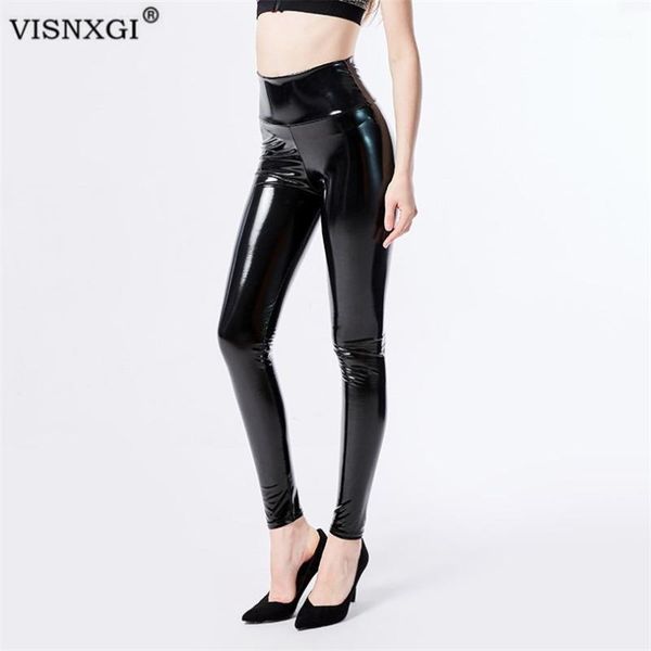 

visnxgi fashion women pu leather leggings high elastic waist leggings plus size leather skinny pants pu trousers women1, Black