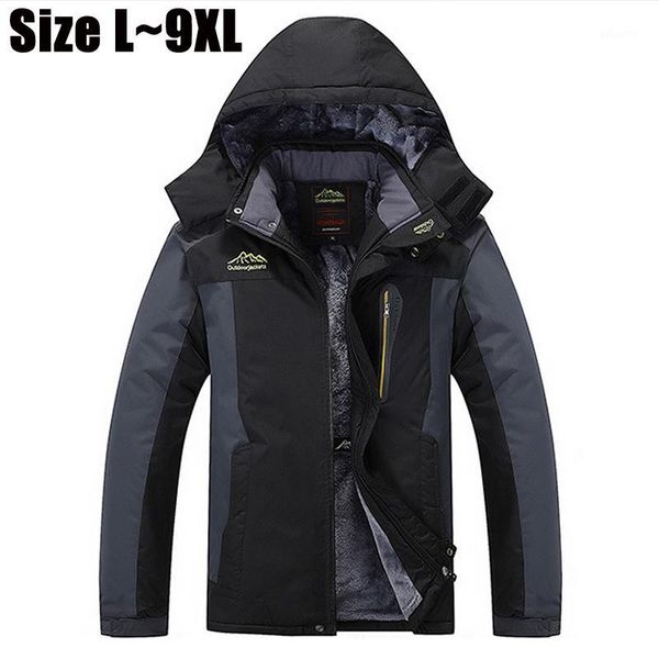 

wholesale- 7xl 8xl 9xl winter jacket men brand thick warm parka velvet/fleece hooded windproof waterproof outerwear coats windbreaker men1, Black