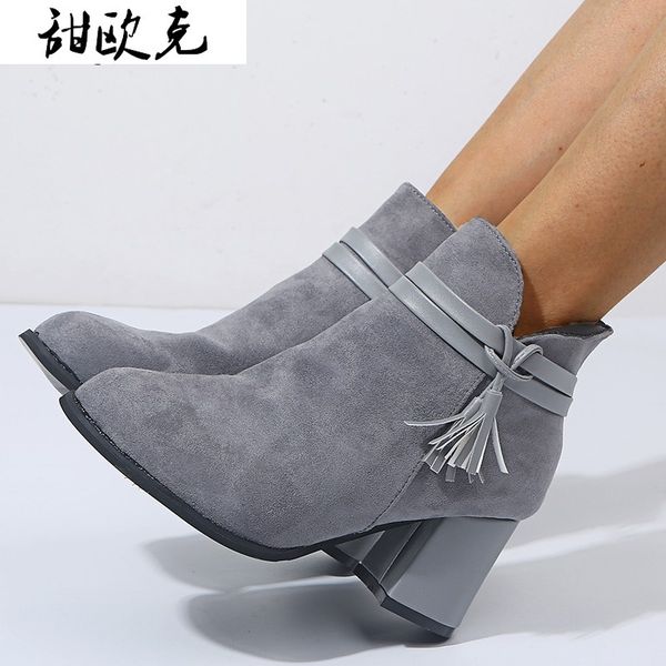 

2020 autumn winter new women high heel boots women's shoes high heel thick boots with women boot ankle botas mujer, Black