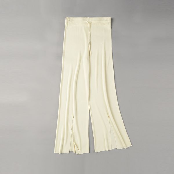 

2021 new women summer ice silk thin knit trousers wide leg loose ankle length casual trouser elastic waist pleated pants zdrg, Black;white