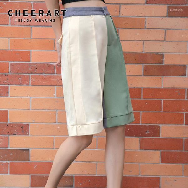 

cheerart summer shorts women contrast color block high waist designer shorts suit korean fashion clothing for womens 20201, White;black