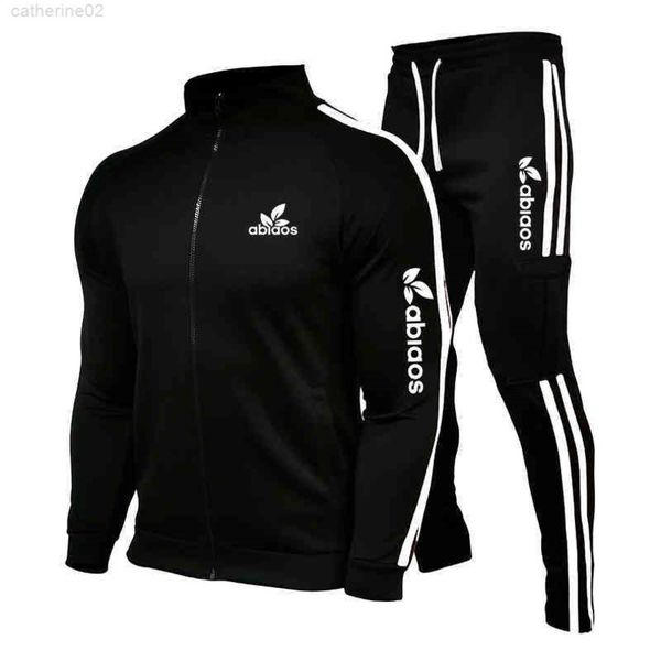 

men's zip et and sweat, 2-piece set with brand , striped running suit, gym, basketball, jogging, spring 2021, Black