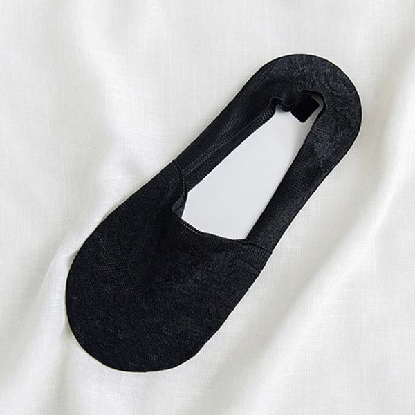

5 pair women lace no show socks thin low cut non slip boat sock for summer tc211, Black;white