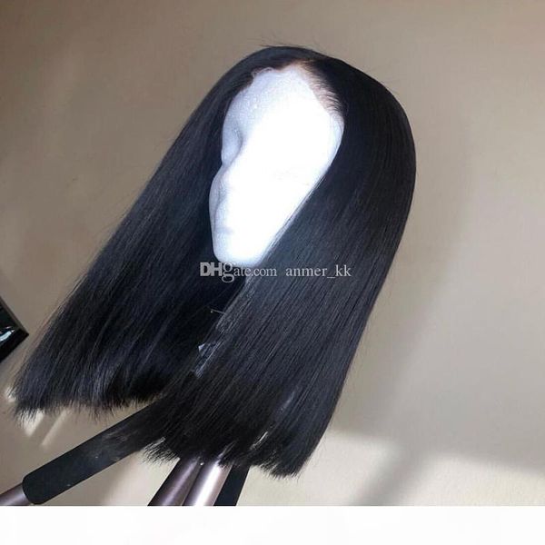 

middle part lace front wig short bob wig virgin human hair full lace frotn wig for baby hair, Black;brown