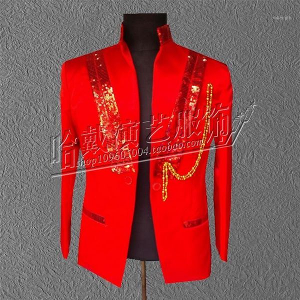 

s-5xl new 2017 men's clothing plus size fashion slim dj bigbang magician sequins suit the host stage singer costumes1, White;black
