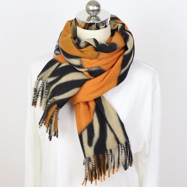 

2020 women winter fashion zebra stitching leopard print cashmere scarf shawl dual-use thick warm scarf and windproof, Blue;gray