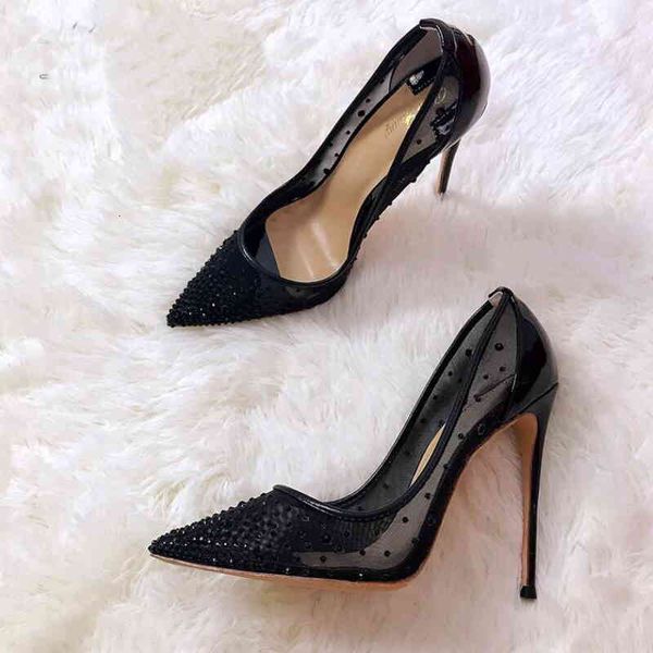 

black crystal fshion red bottom high heels wedding shoes bride womens pumps mesh large size 45 43 pointed toe ladies party