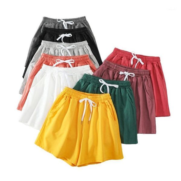 

women shorts summer casual solid drawstring shorts high waist loose sports for girls soft cool female short m-2xl1, White;black