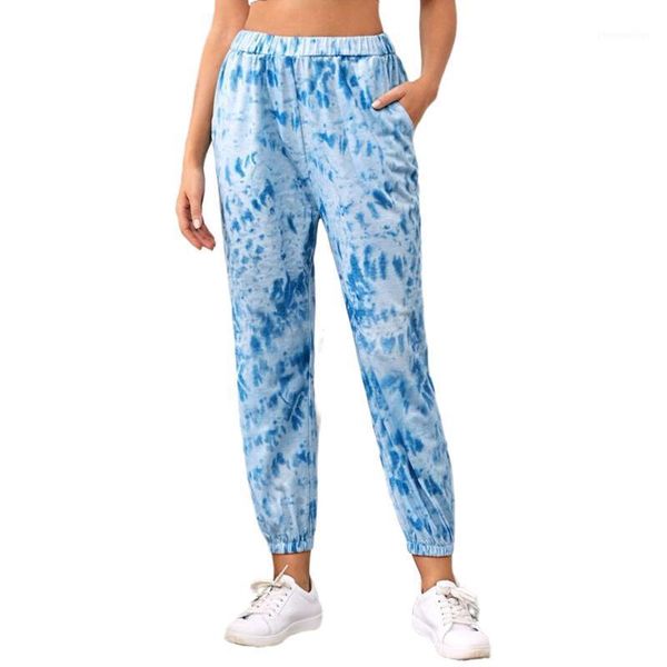 

ladies jogger pants fashion pocket high-waist trousers dye printed casual loose slimming wear bottoms1, Black;white