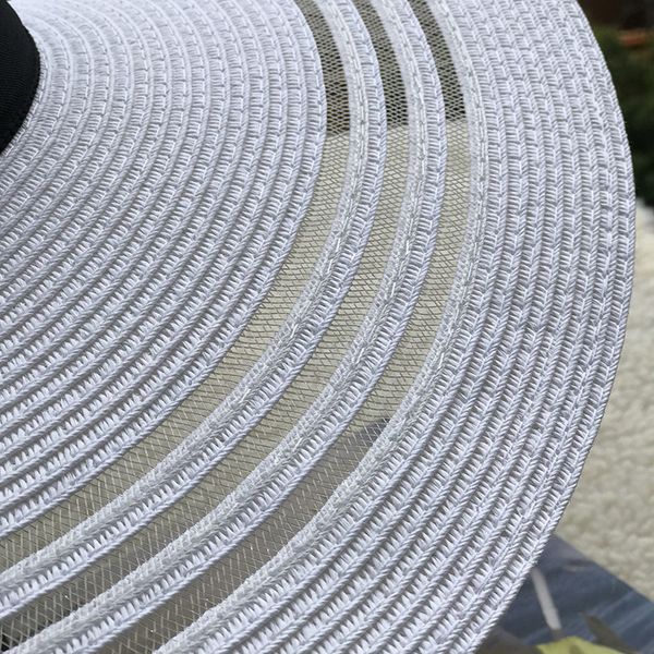 

spring and summer sun-proof straw hat mesh patchwork stripes big brim hat beach womens dome wide brim hat, Blue;gray